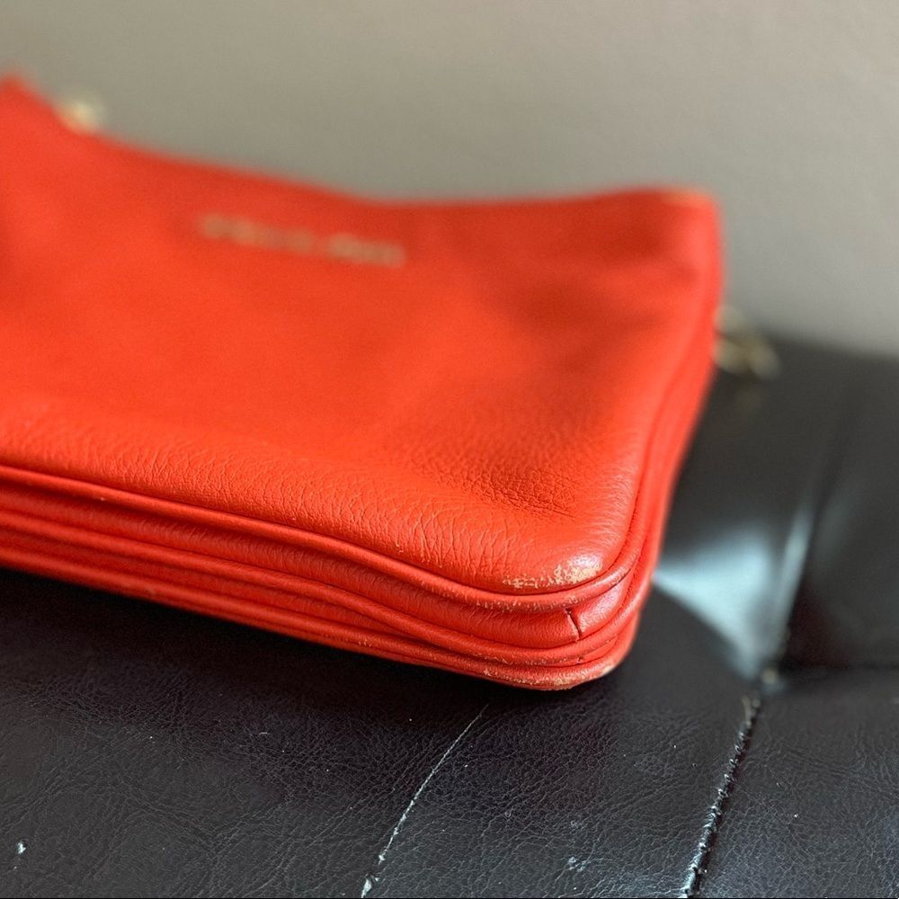Miches Kors Crossbody Orange Red Zipper Three Compartments Bag Purse Gold​​​ - Picture 9 of 11